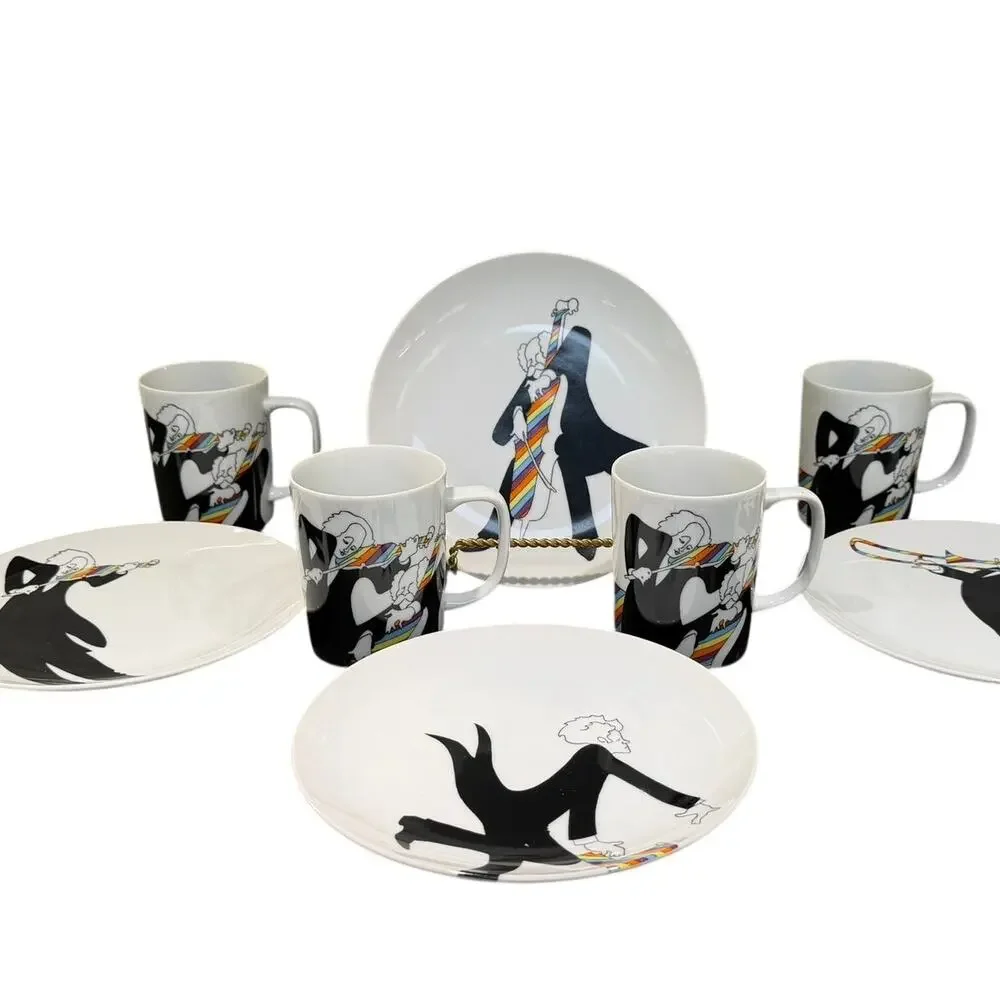 Vintage 1981 Fitz Floyd Variations Musician Mugs Salad Plates Set of 8 Japan
